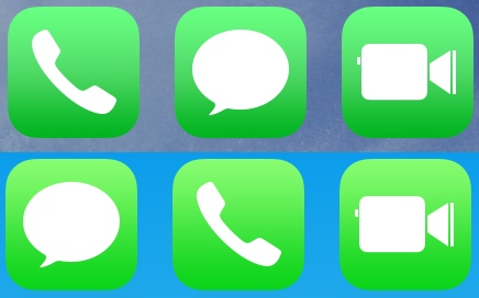 في الاعلى والاكثر عتمة الايقونات في نظام iOS 7.1 بينما الايقونات التي في الاسفل والاقل عتمة هي لنظام iOS 7